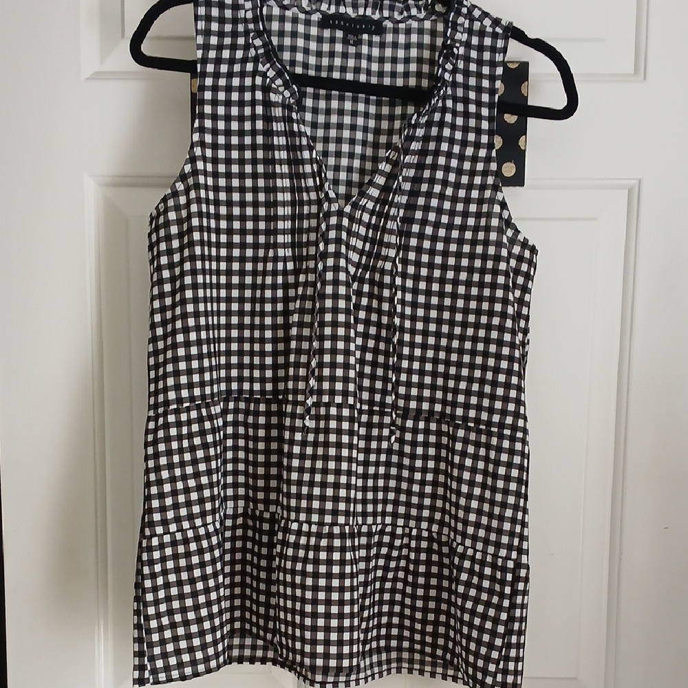 Sanctuary Black and White Gingham Ruffle Neck Top